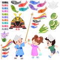 Kodomo no Hi Children\'s Day decorated with carp streamers warrior dolls and samurai hats Royalty Free Stock Photo
